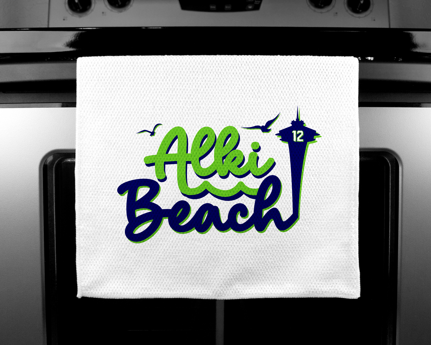 West Seattle + Alki Beach Waffle Weave Kitchen Towels