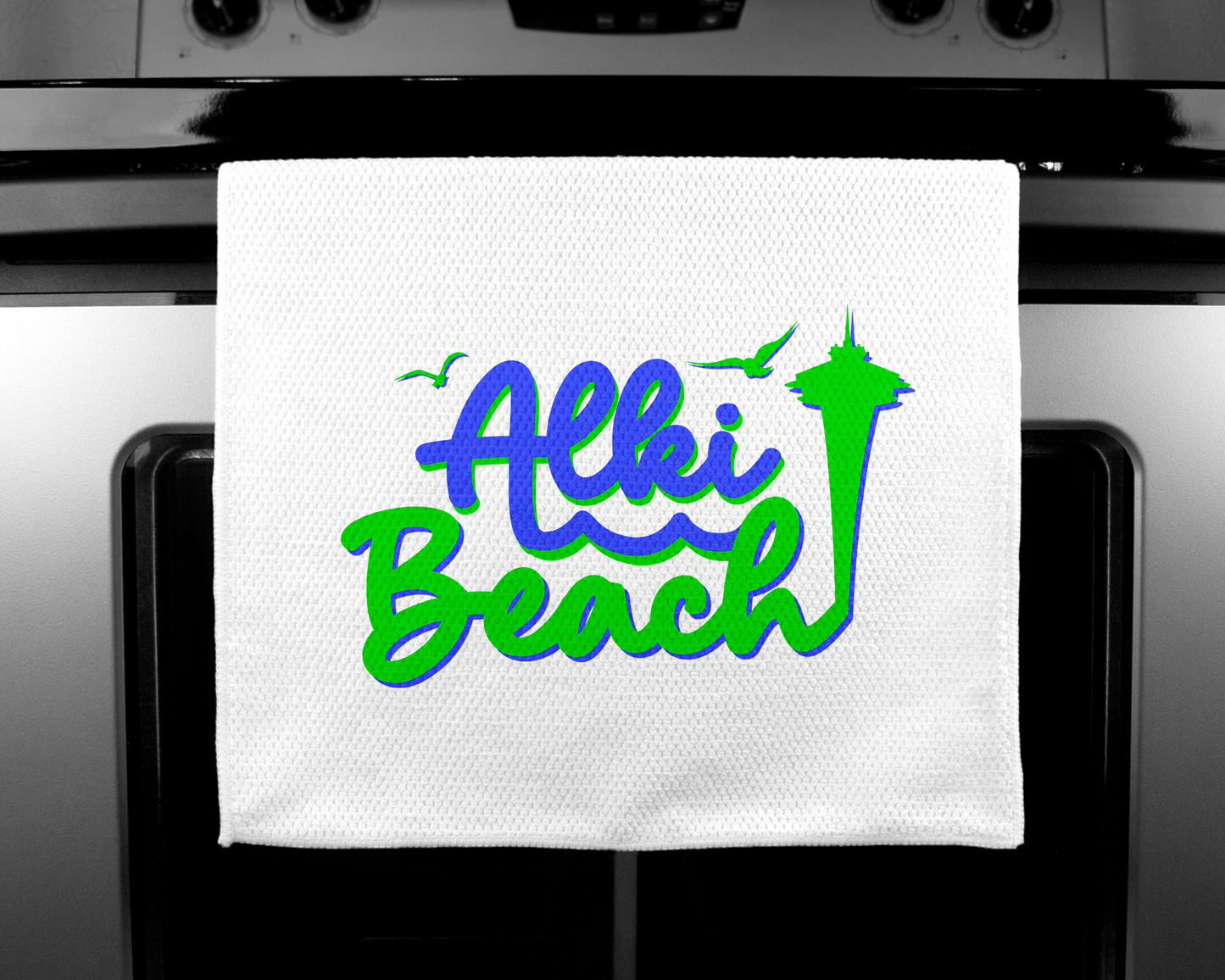 West Seattle + Alki Beach Waffle Weave Kitchen Towels