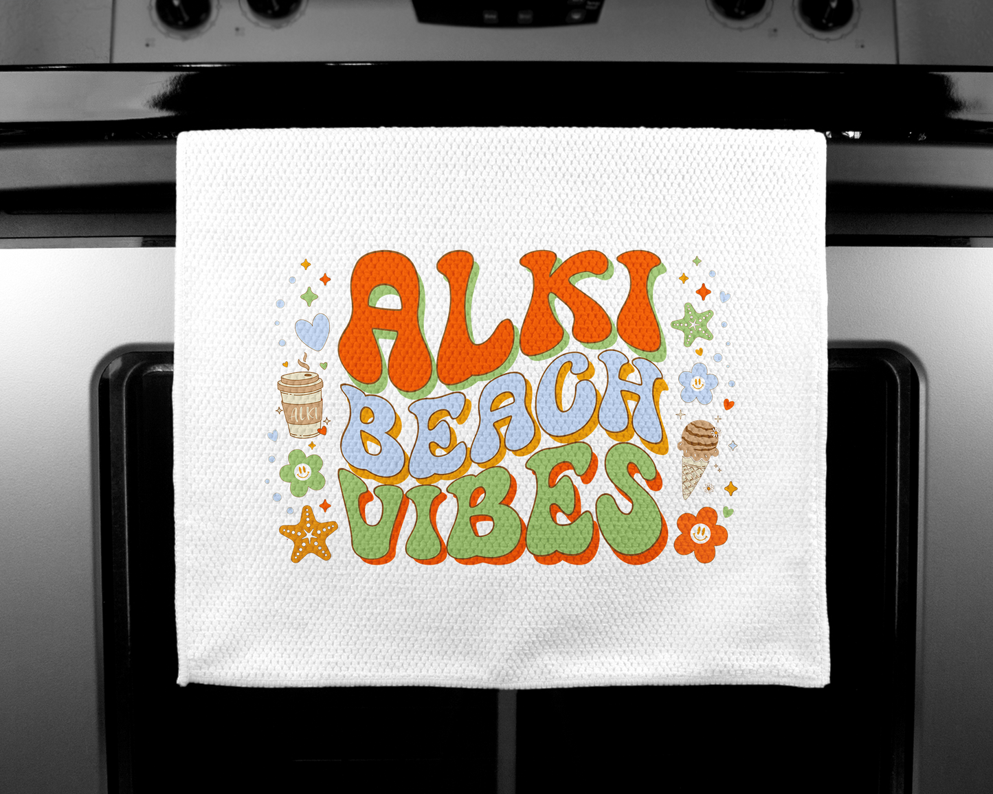West Seattle + Alki Beach Waffle Weave Kitchen Towels