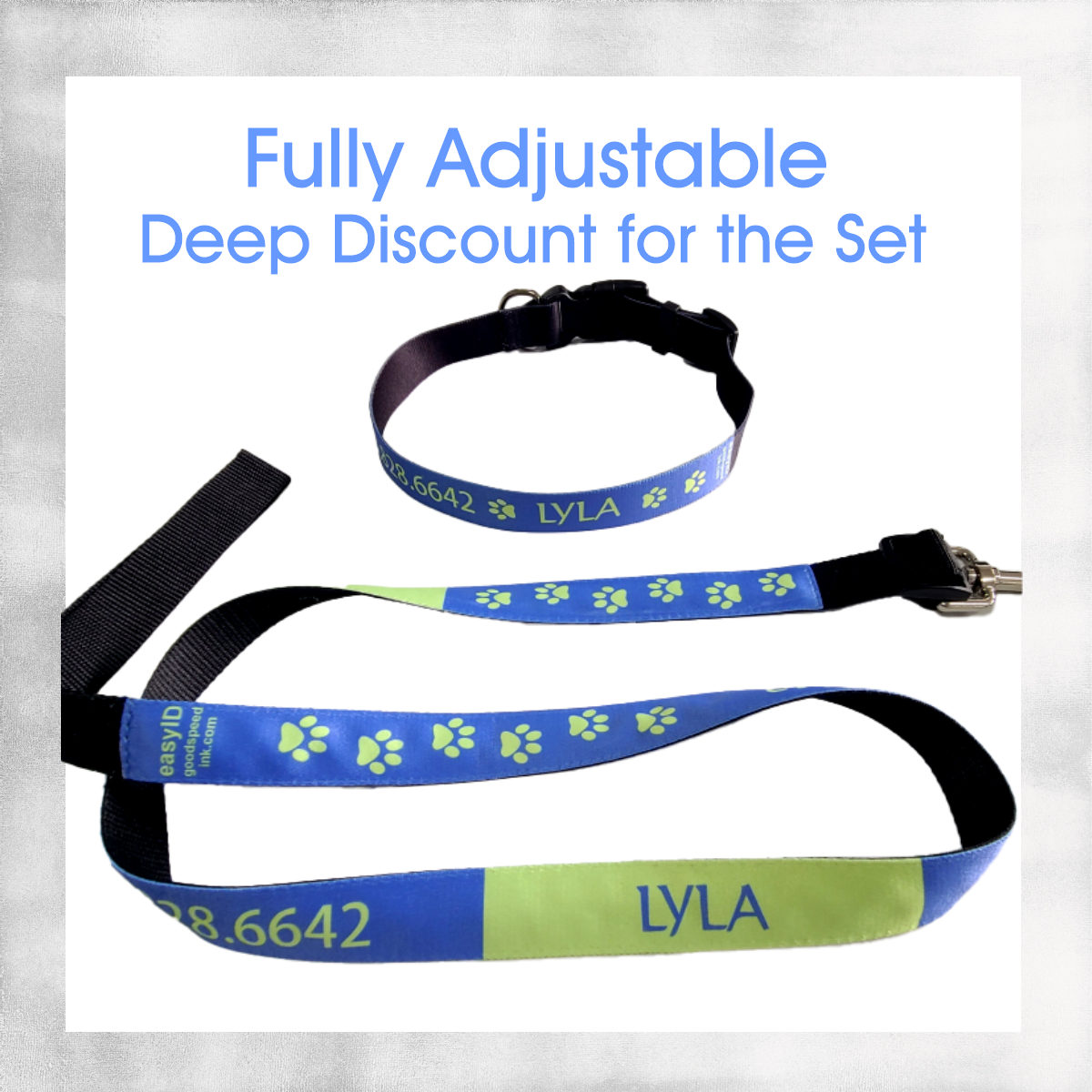 Custom Dog Collars & Leashes with Easy ID ~ Full Color + Customized with your Dog's Name and Information for Quick ID!