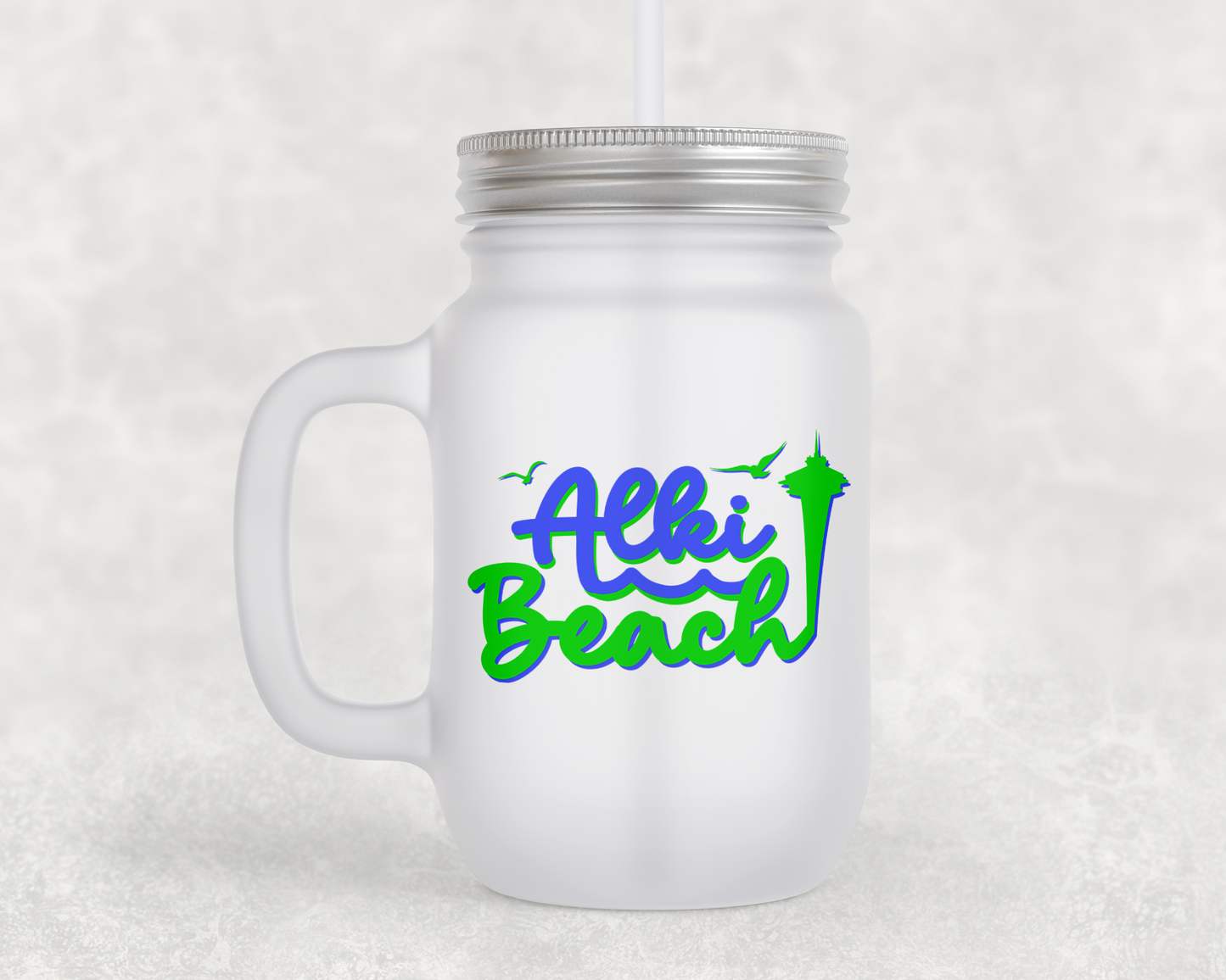 West Seattle + Alki Beach Frosted Mason Jar Mugs!
