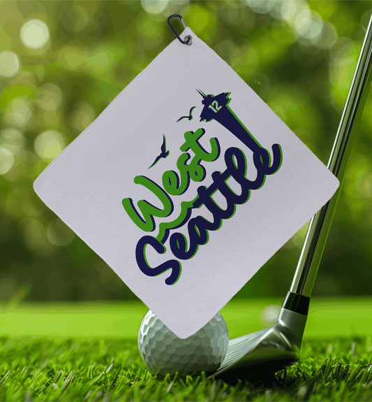 West Seattle + Alki Beach Golf Towels ~ 16 inch square with carabiner