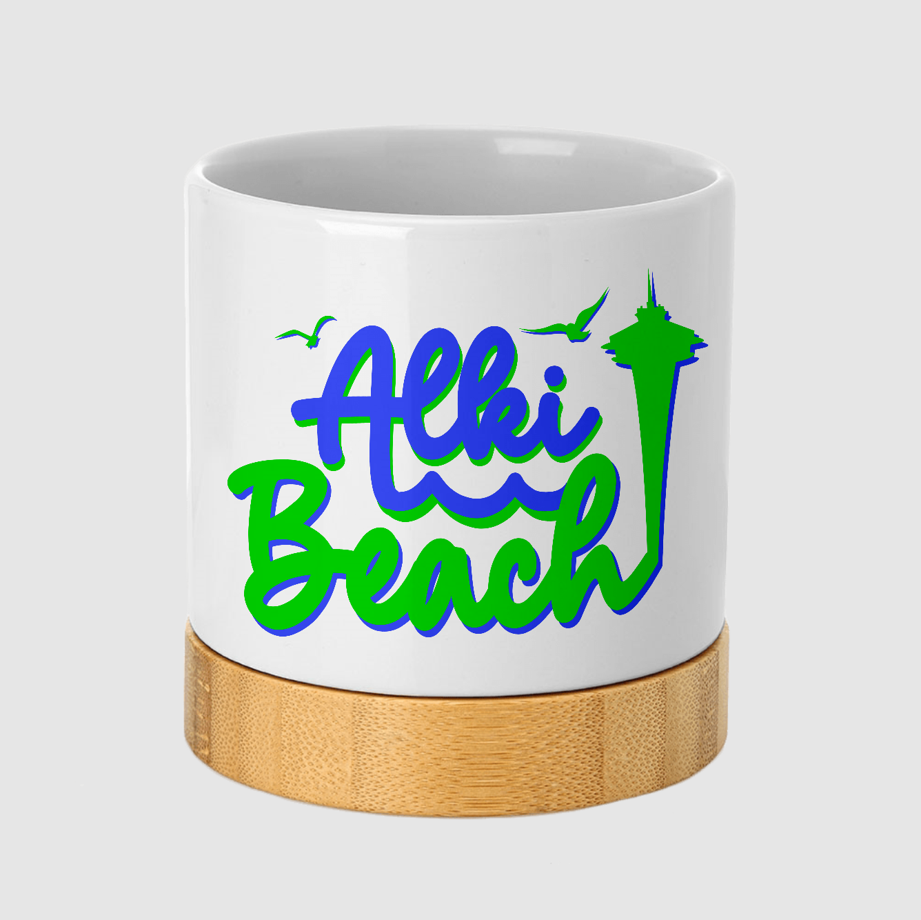 West Seattle + Alki Beach Ceramic Planters with Bamboo Base