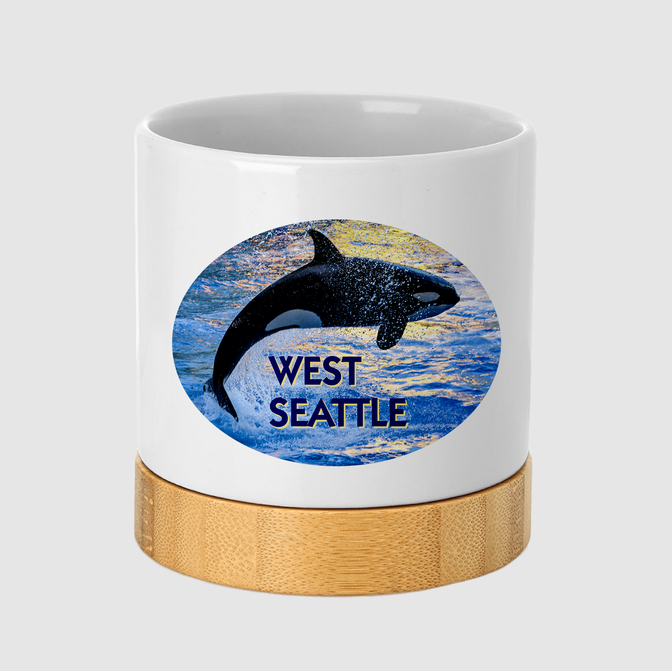 West Seattle + Alki Beach Ceramic Planters with Bamboo Base