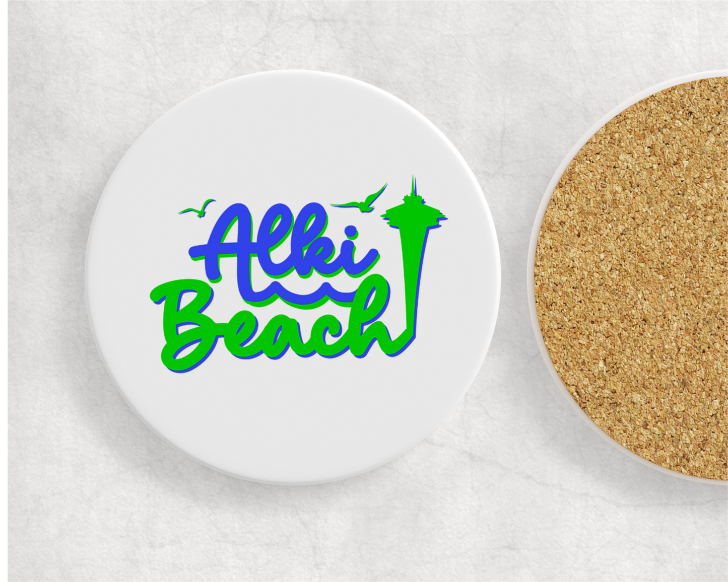 West Seattle + Alki Beach Coasters ~ Oversized Sandstone with Cork Backing