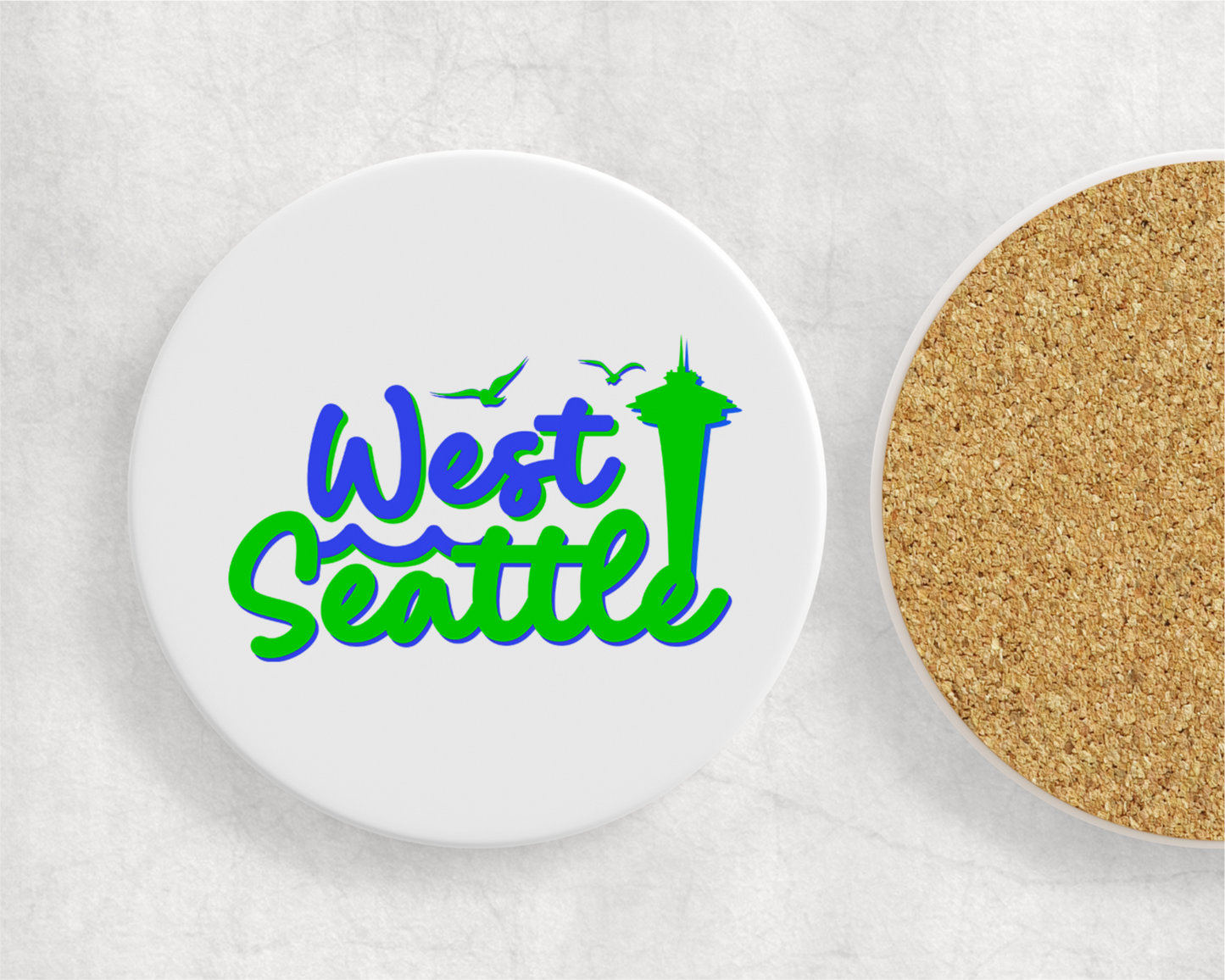 West Seattle + Alki Beach Coasters ~ Oversized Sandstone with Cork Backing