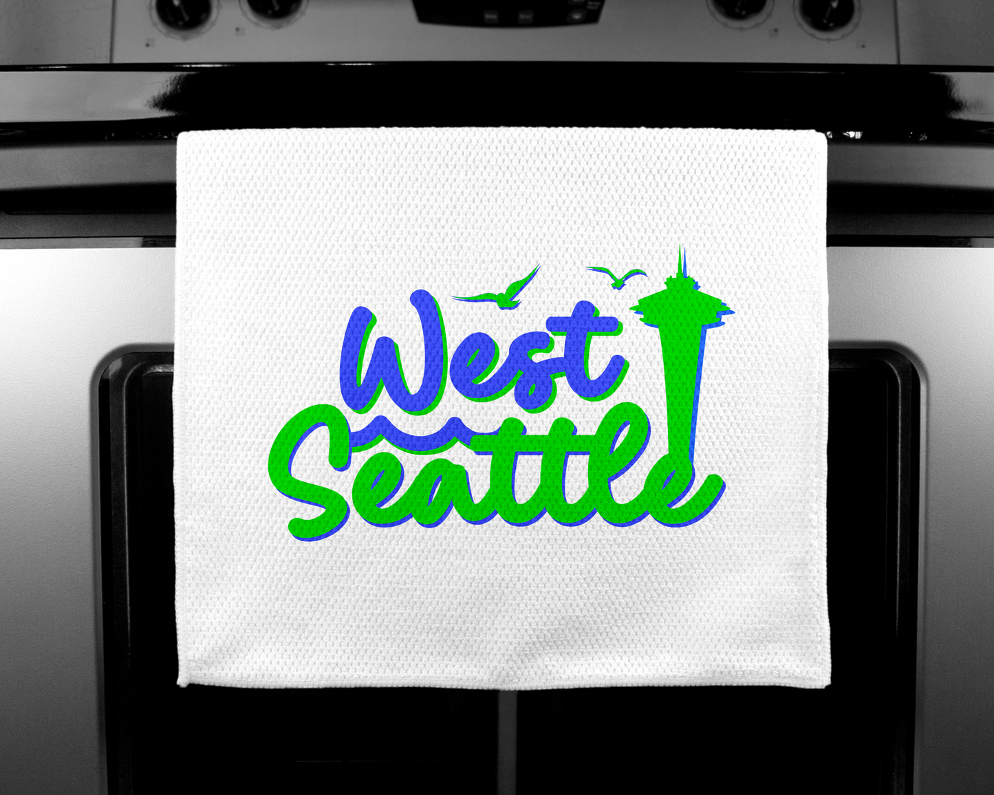 West Seattle + Alki Beach Waffle Weave Kitchen Towels
