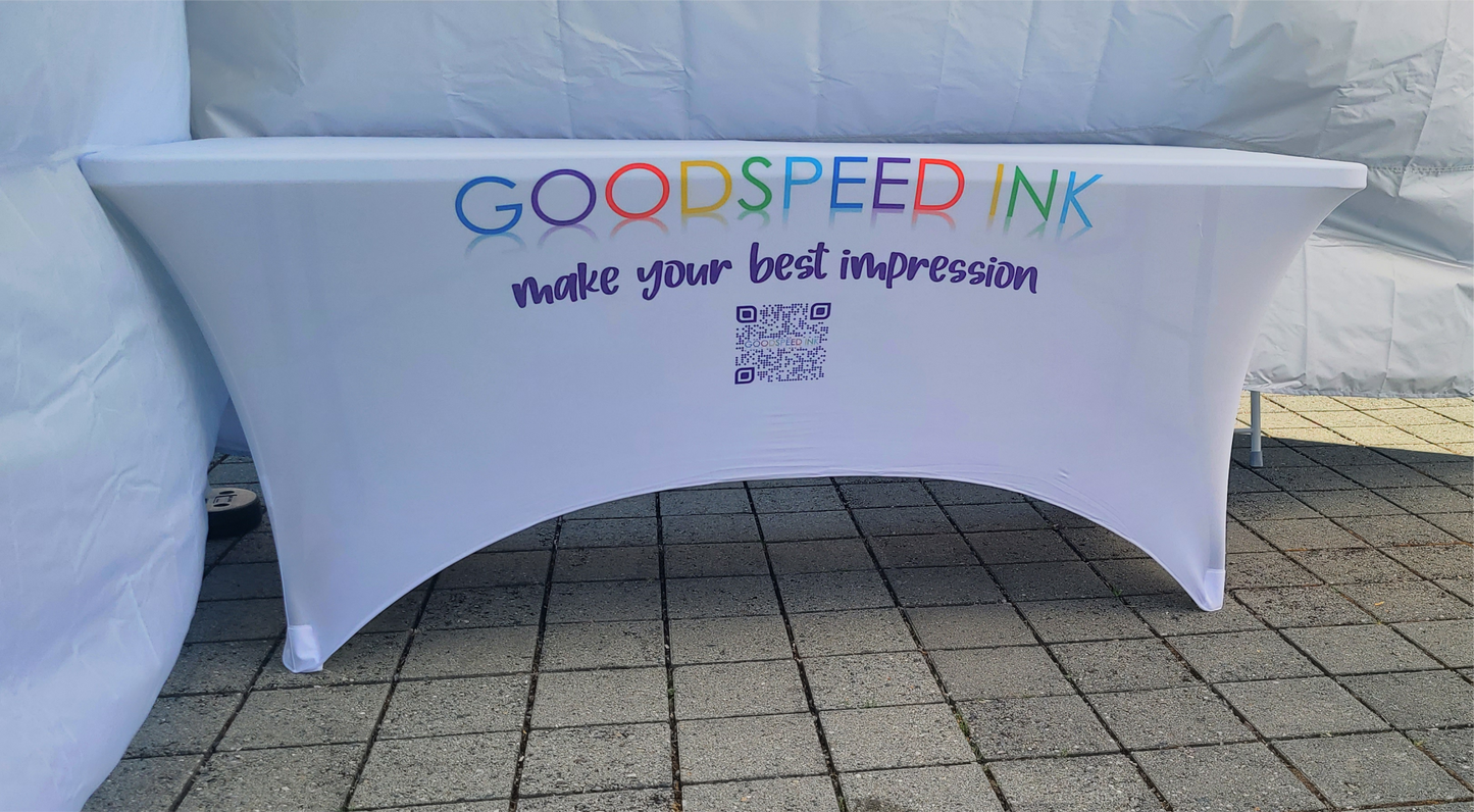 Custom Logo Event Tablecloths ~ Fits on 30x72 inch standard trade show and banquet tables