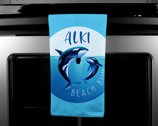 West Seattle + Alki Beach Waffle Weave Kitchen Towels