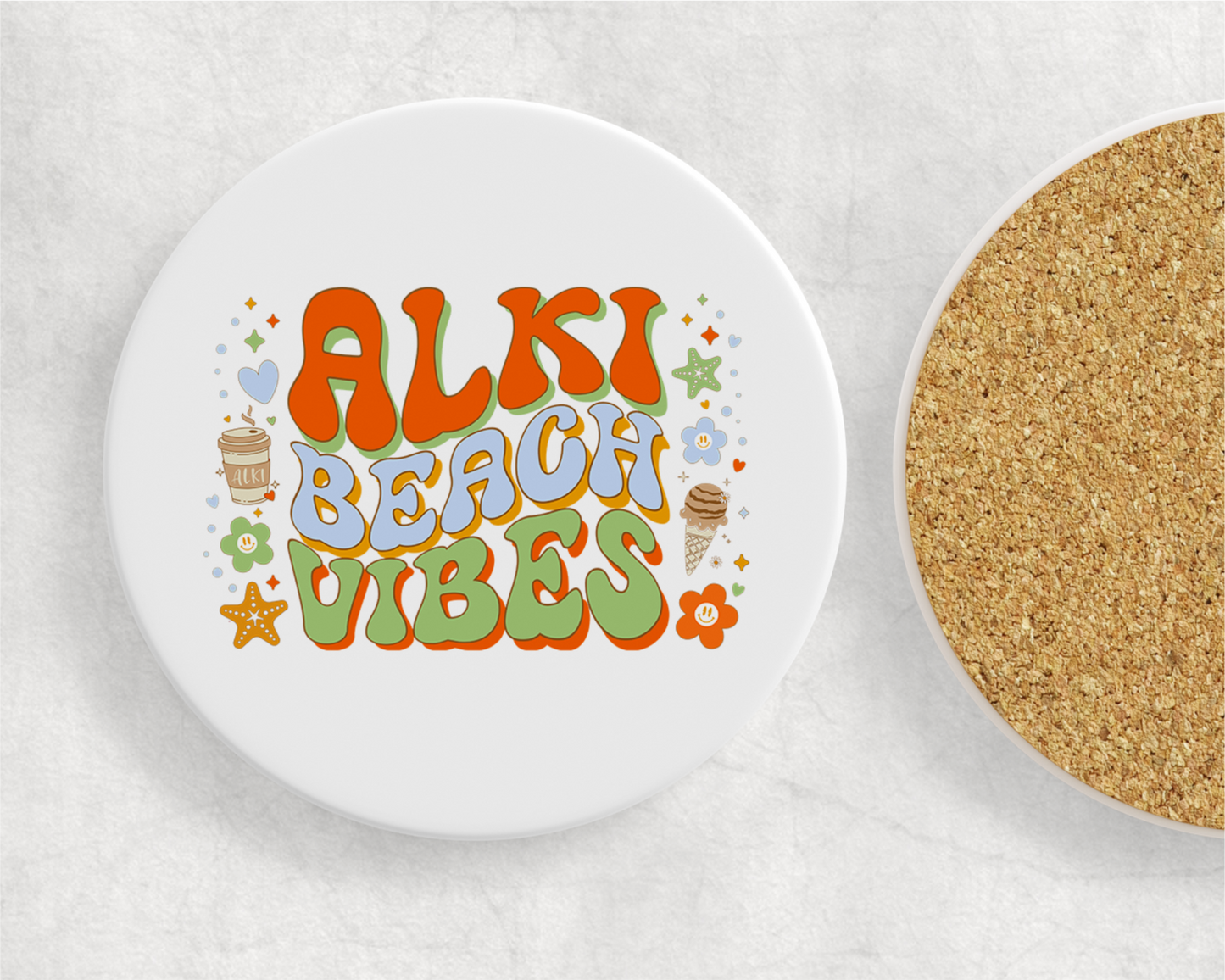 West Seattle + Alki Beach Coasters ~ Oversized Sandstone with Cork Backing