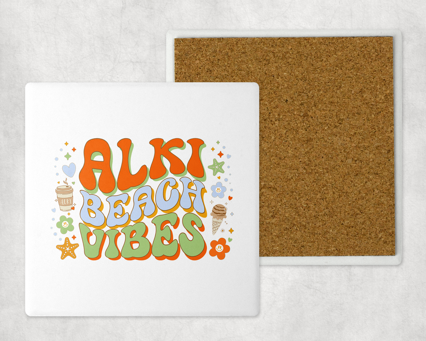 West Seattle + Alki Beach Coasters ~ Oversized Sandstone with Cork Backing