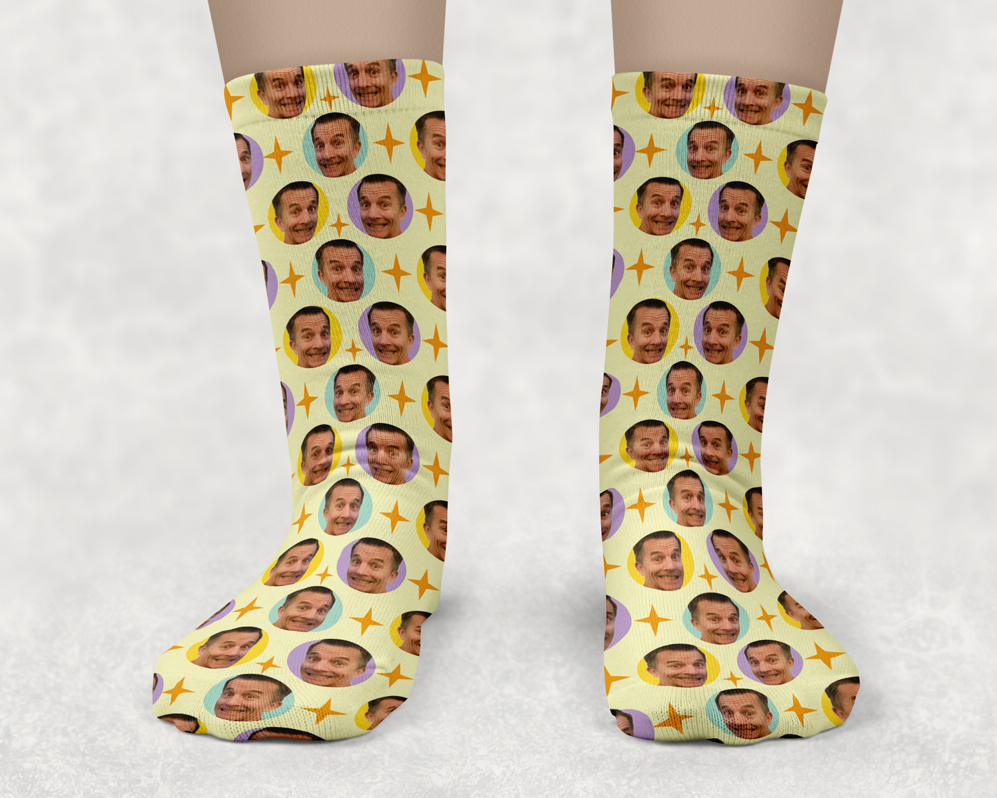 Custom Groovy Retro Vibes + Retro Flowers Face Socks