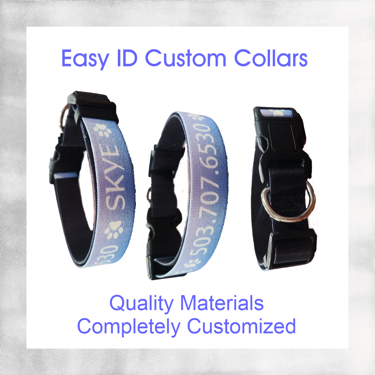 Custom Dog Collars  ~ Easy ID with Colorful Custom Collars with your Dog's Name and Info