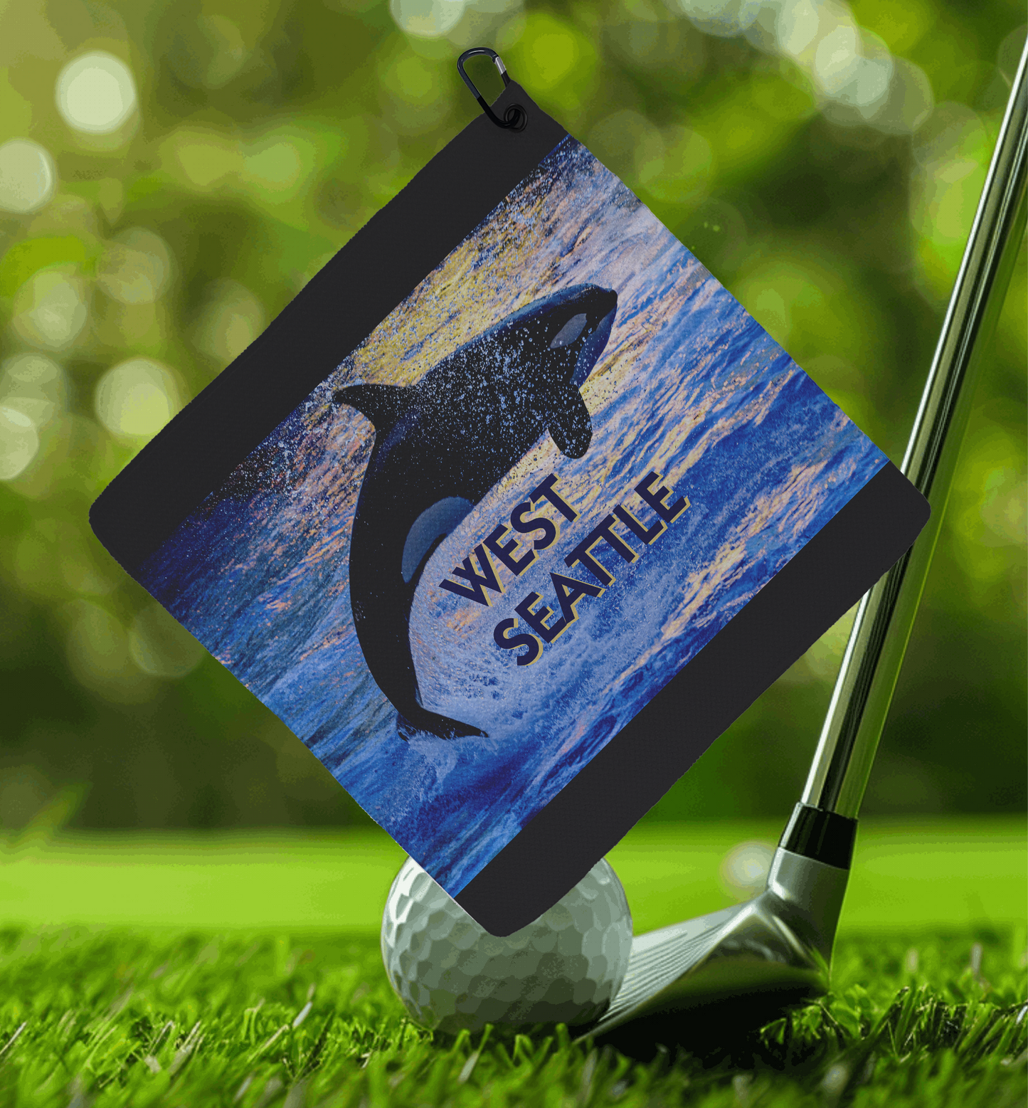 West Seattle + Alki Beach Golf Towels ~ 16 inch square with carabiner