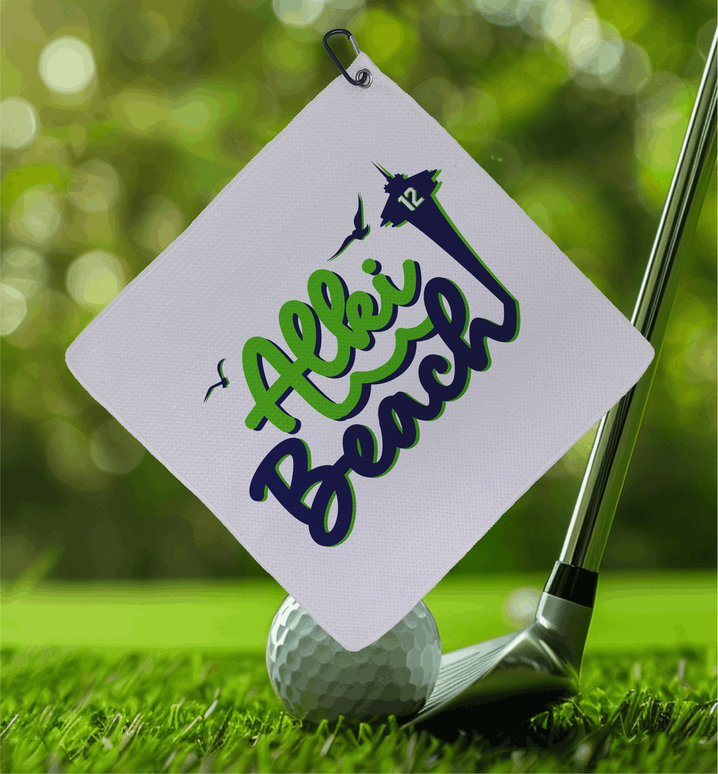 West Seattle + Alki Beach Golf Towels ~ 16 inch square with carabiner