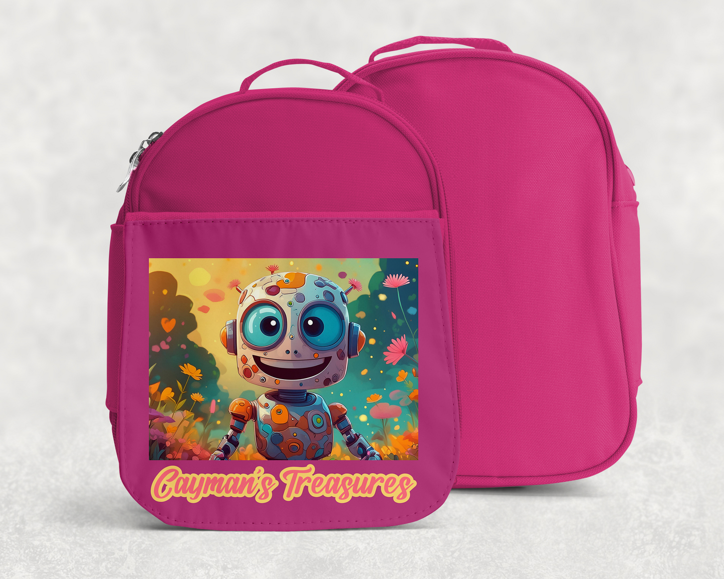 Custom Name Kids Robot Treasure Bag + Lunch Box ~ Soft-sided & Cheery