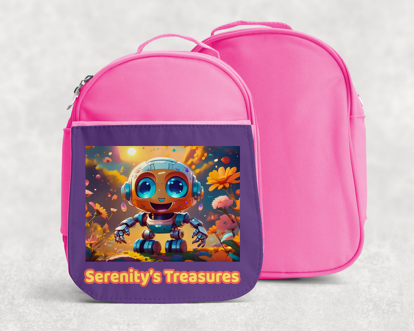 Custom Name Kids Robot Treasure Bag + Lunch Box ~ Soft-sided & Cheery