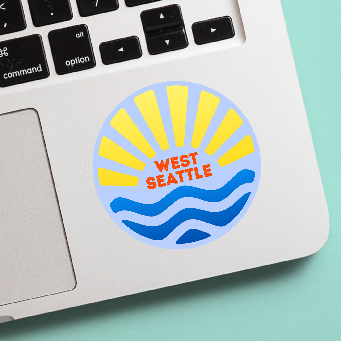 Goodspeed Ink West Seattle Blue Sunshine + Waves Sticker Decal Weatherproof and Raise Gloss Coated