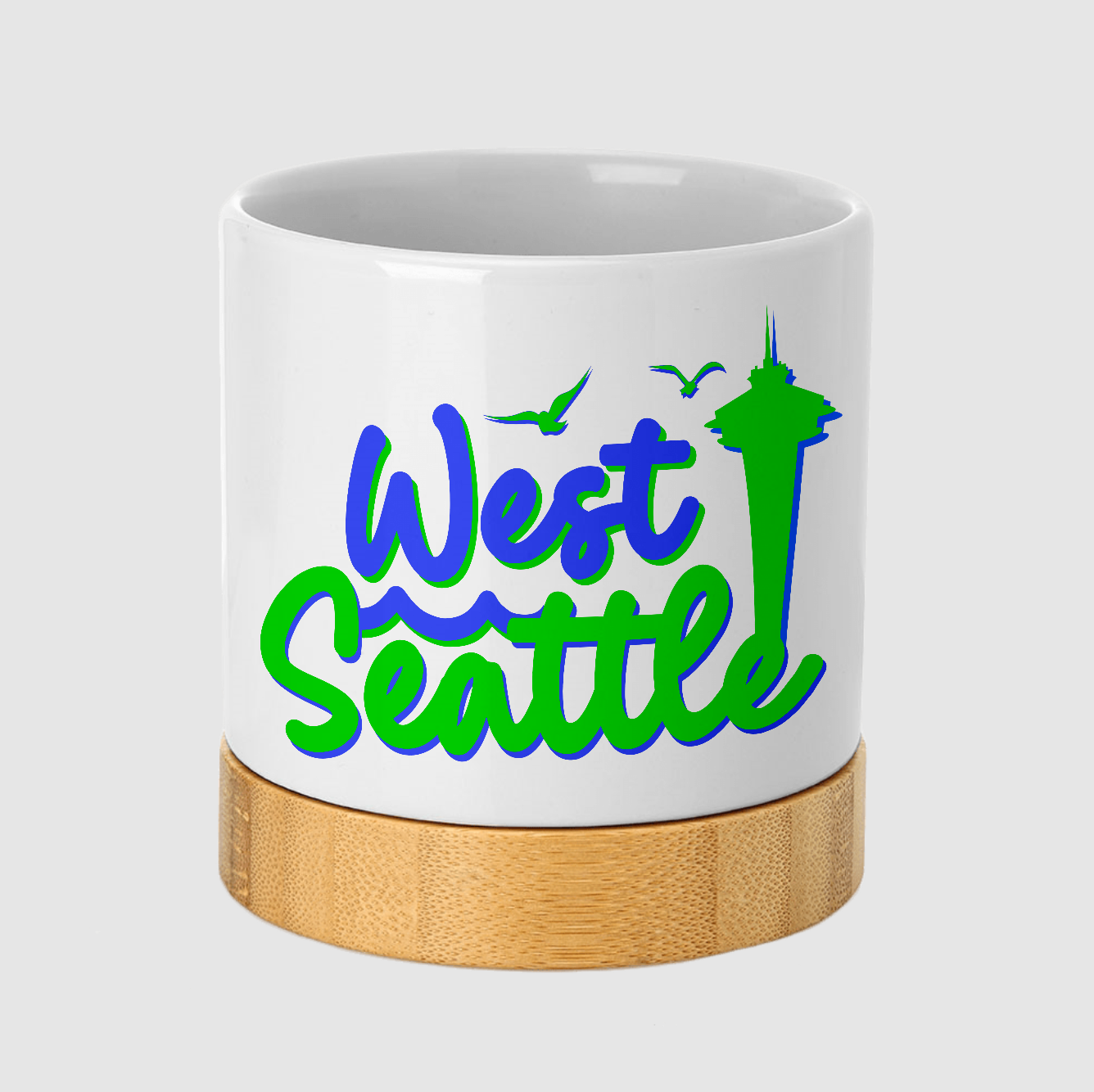 West Seattle + Alki Beach Ceramic Planters with Bamboo Base