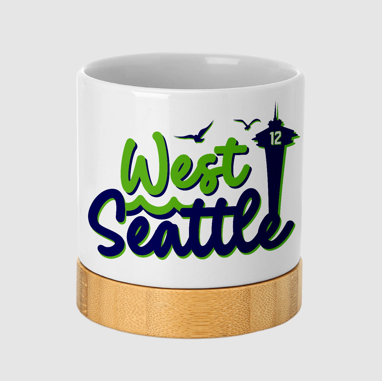 West Seattle + Alki Beach Ceramic Planters with Bamboo Base