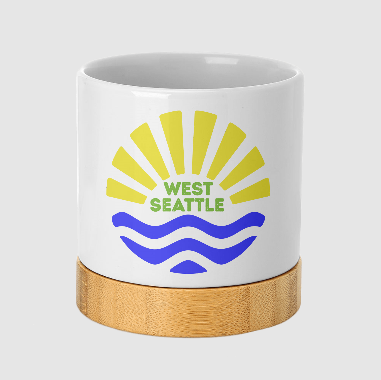 West Seattle + Alki Beach Ceramic Planters with Bamboo Base