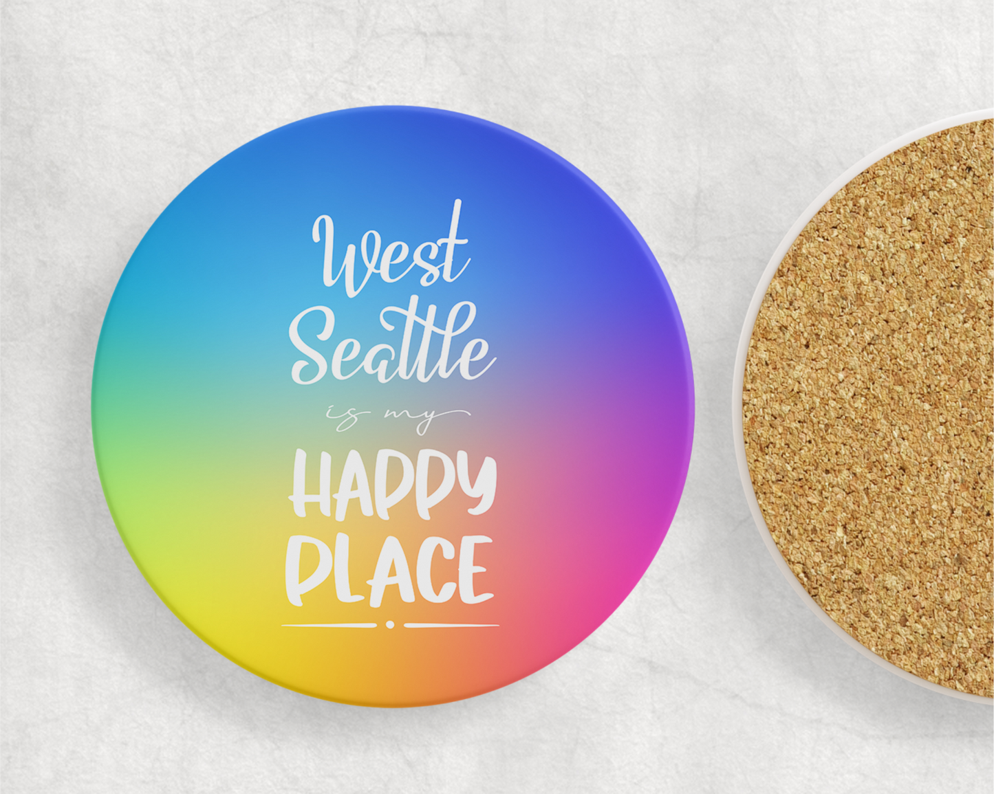 West Seattle + Alki Beach Coasters ~ Oversized Sandstone with Cork