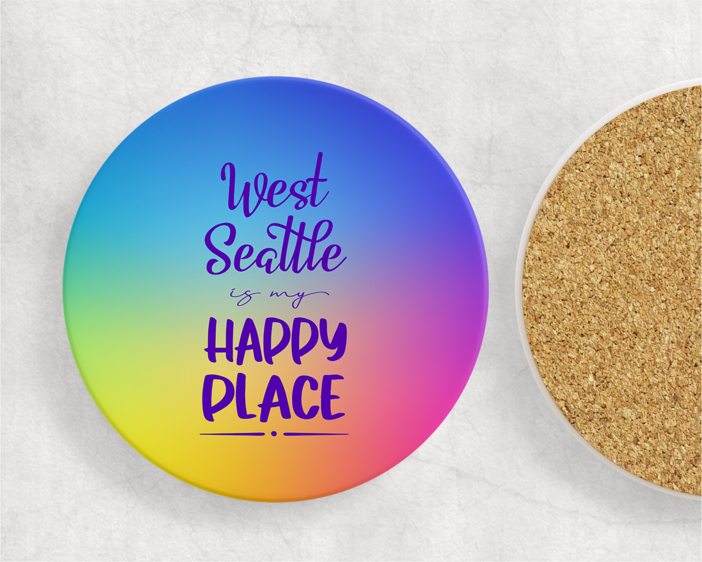 West Seattle + Alki Beach Coasters ~ Oversized Sandstone with Cork Backing