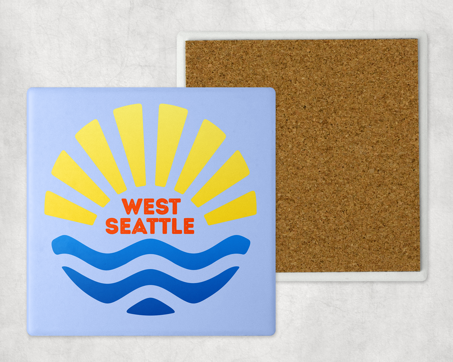 West Seattle + Alki Beach Coasters ~ Oversized Sandstone with Cork Backing