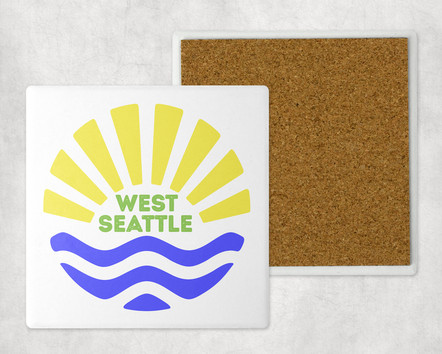 West Seattle + Alki Beach Coasters ~ Oversized Sandstone with Cork