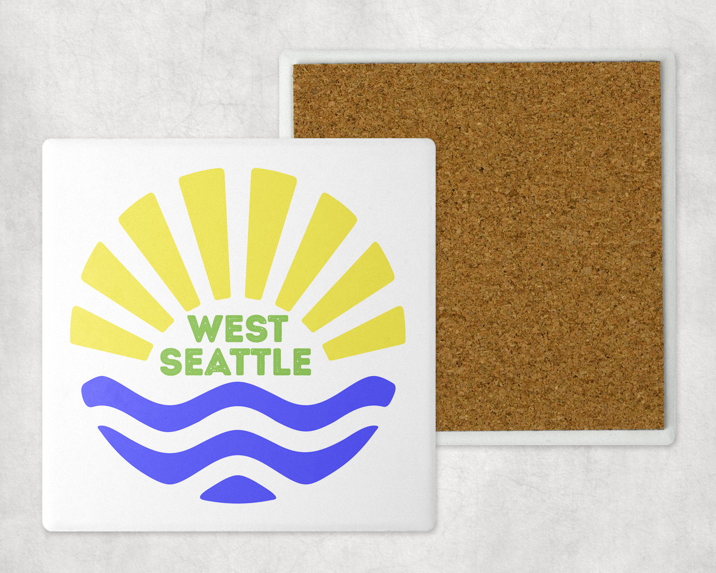 West Seattle + Alki Beach Coasters ~ Oversized Sandstone with Cork Backing