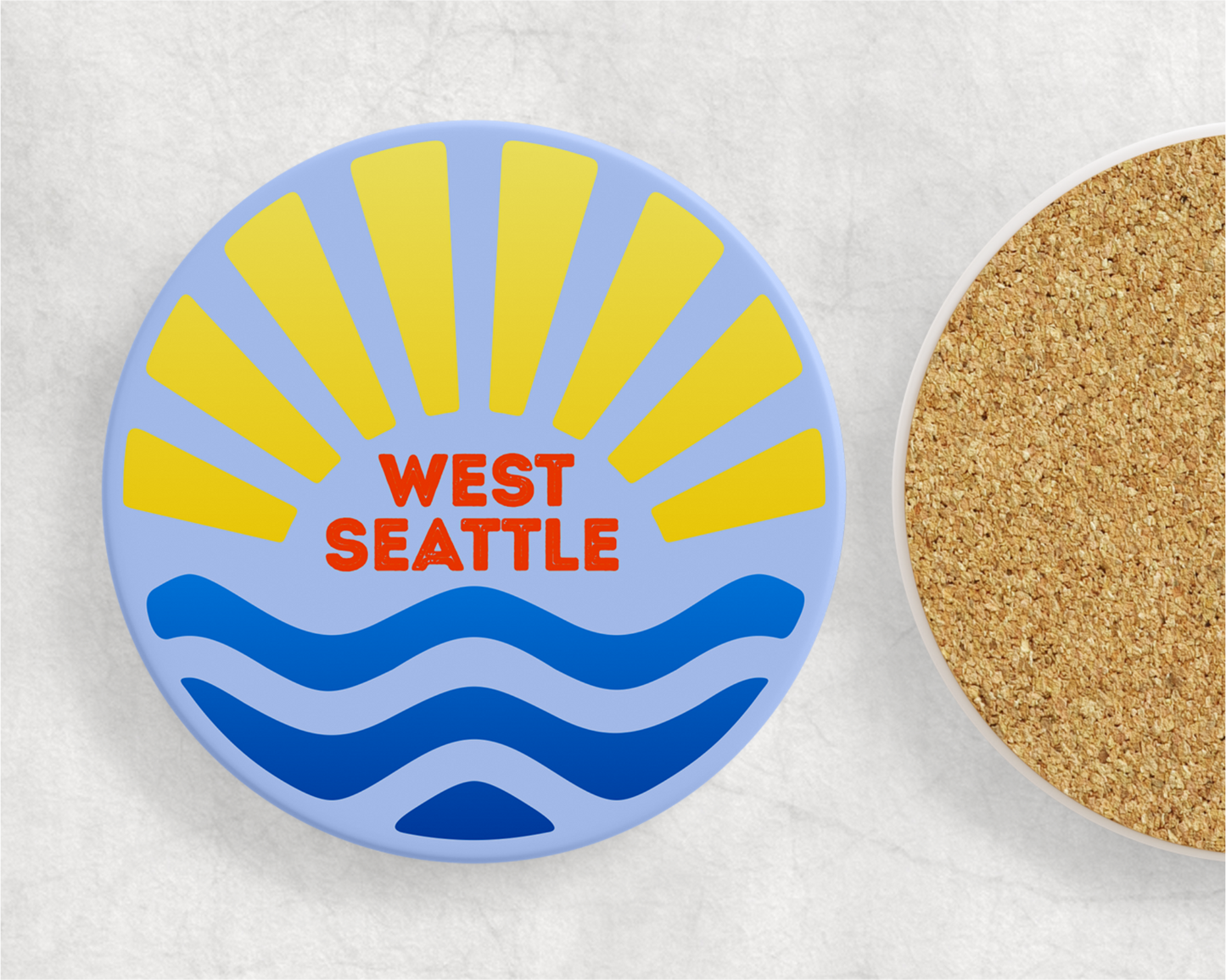 West Seattle + Alki Beach Coasters ~ Oversized Sandstone with Cork