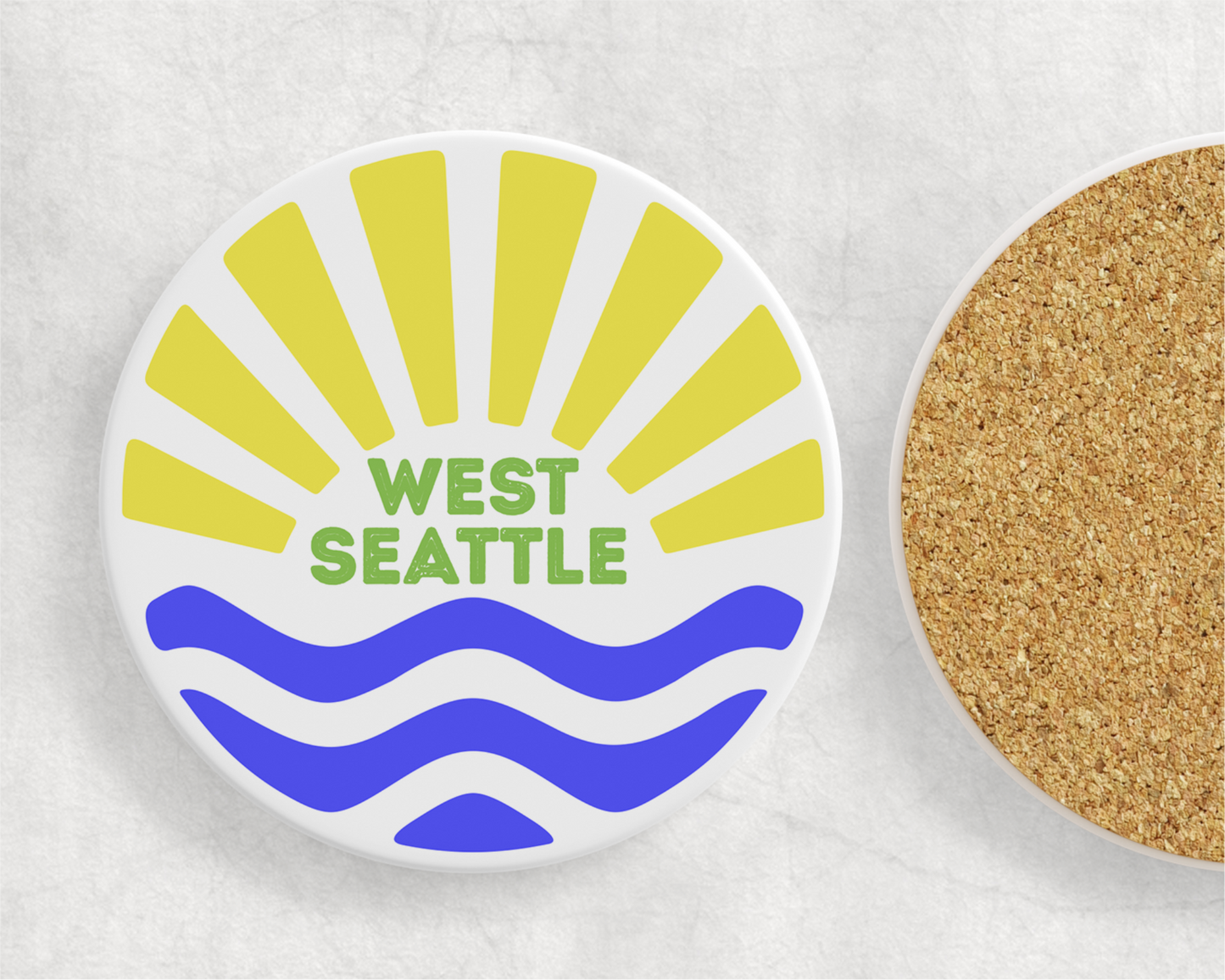 West Seattle + Alki Beach Coasters ~ Oversized Sandstone with Cork Backing