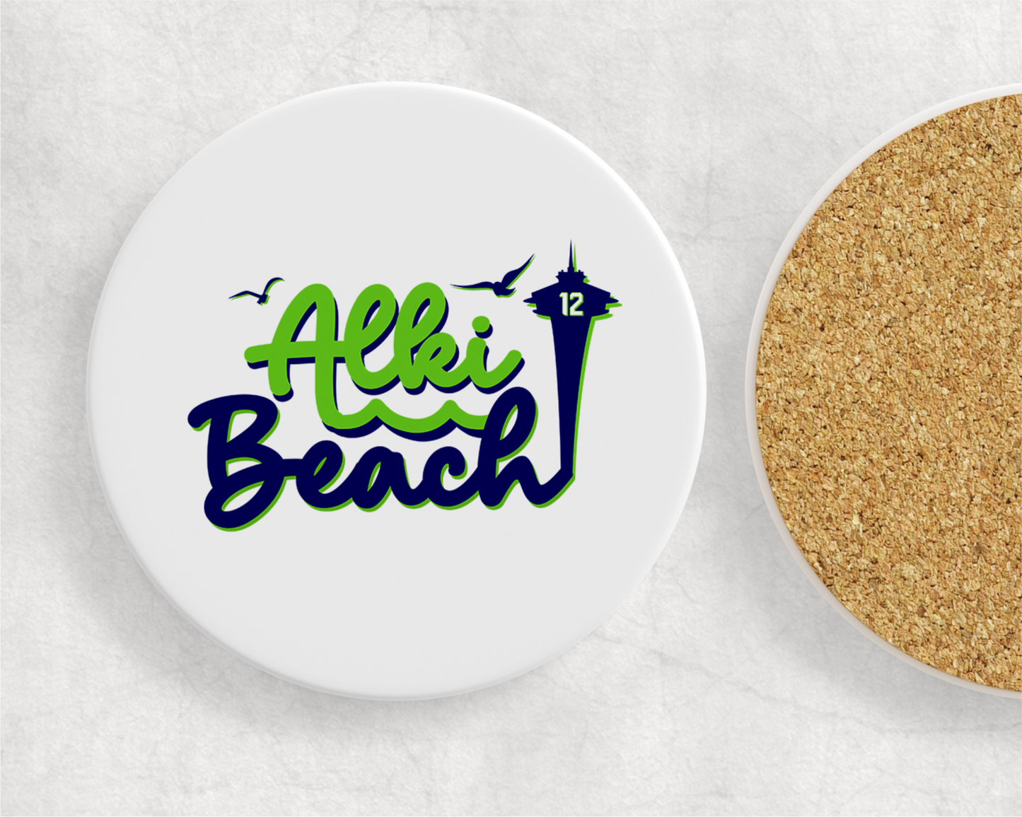 West Seattle + Alki Beach Coasters ~ Oversized Sandstone with Cork Backing