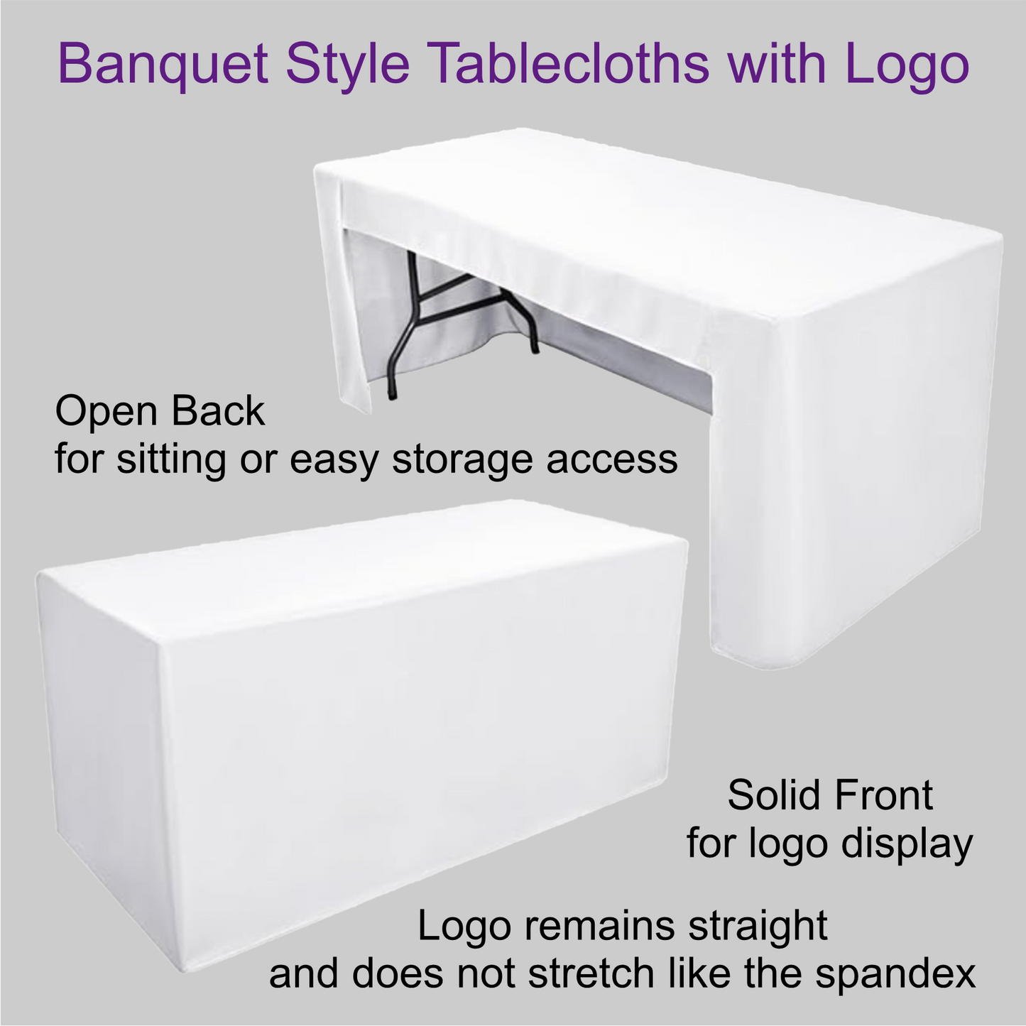 Custom Logo Event Tablecloths ~ Fits on 30x72 inch standard trade show and banquet tables